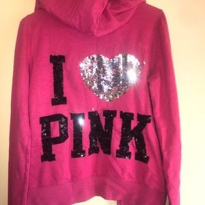 brand pink, zip up sweat shirt